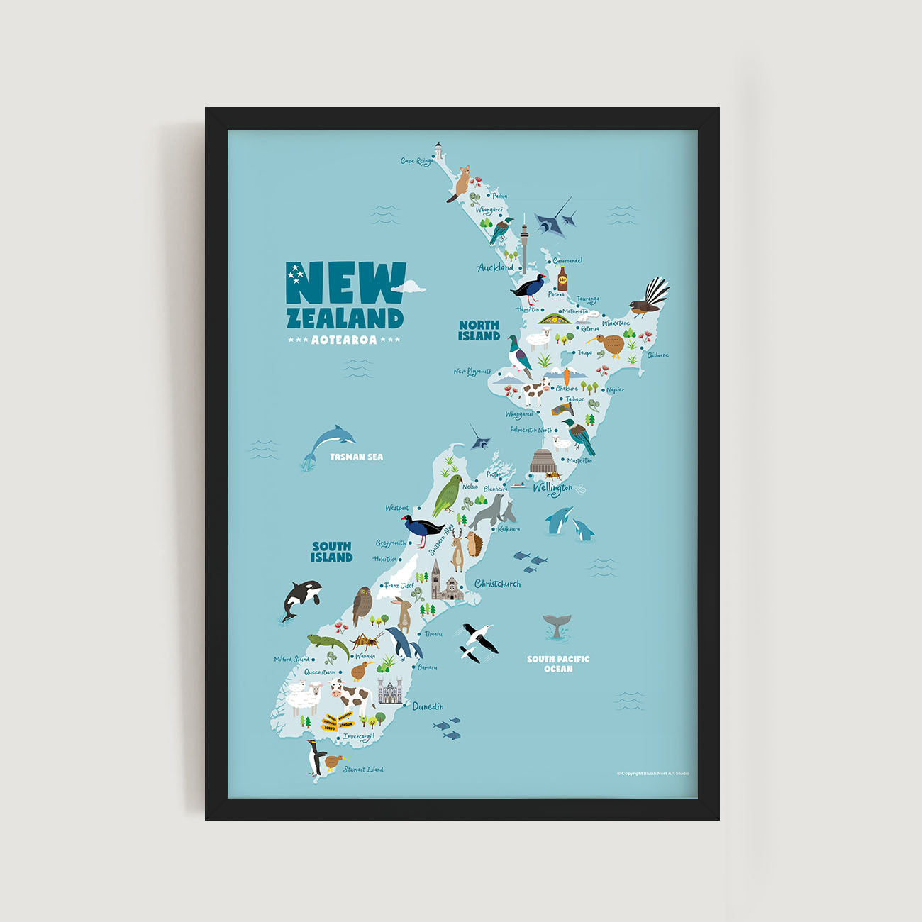 Alphabet Animals and New Zealand Animal Map Nursery Prints 2 Set