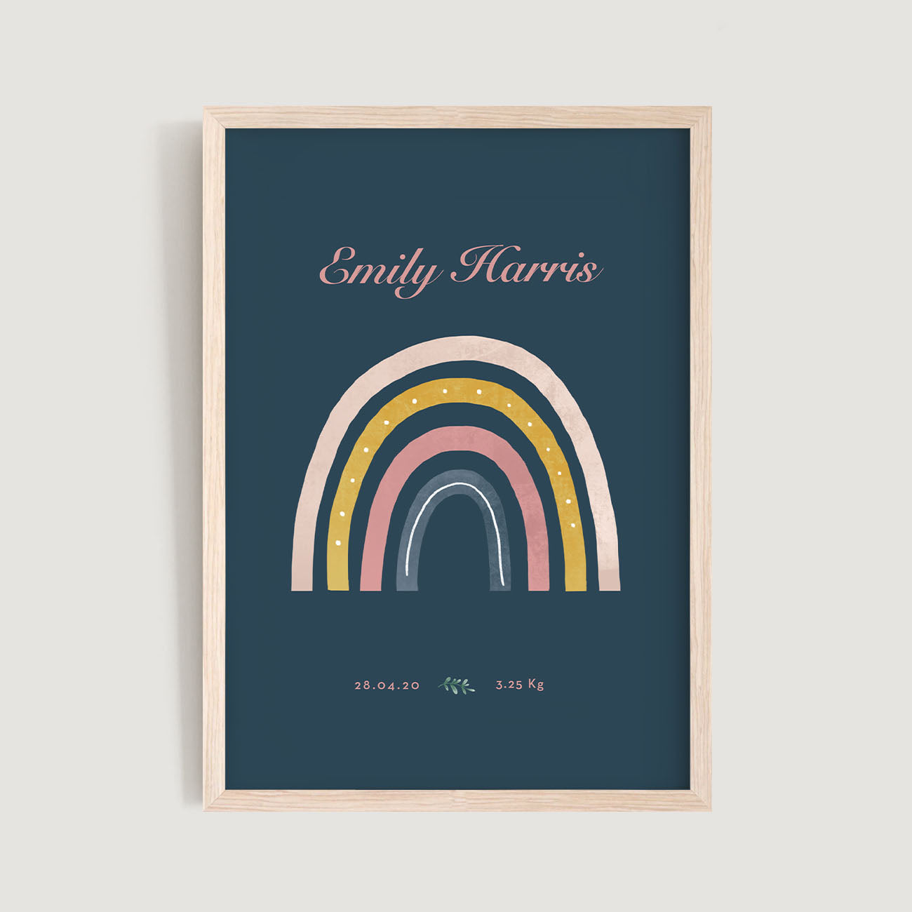 Whimsical Rainbow Dark Blue Personalised Nursery Birth Print