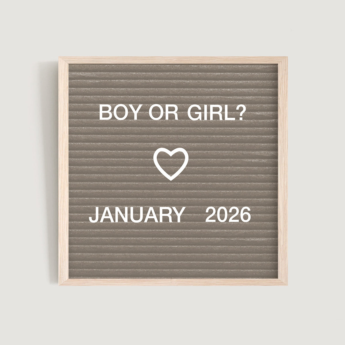Personalised letter board family announcement art print with text 'BOY OR GIRL? JANUARY 2026' - Bluish Nest Art Studio