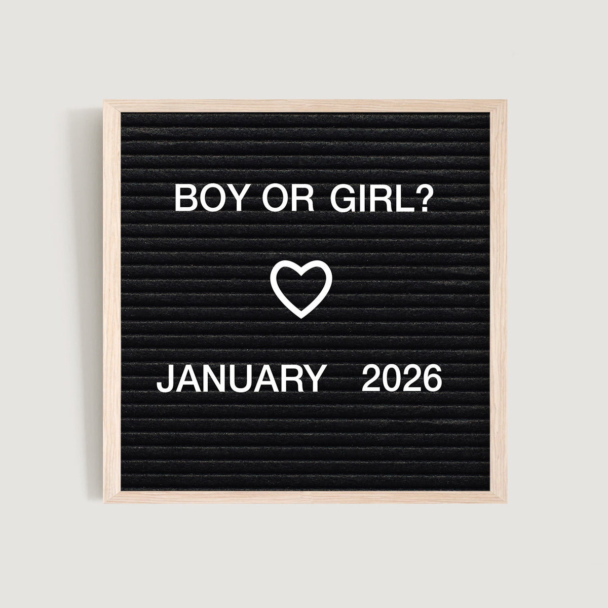 Personalised wall art black letter board print with 'Boy or Girl?' and 'January 2026' text - Bluish Nest Art Studio