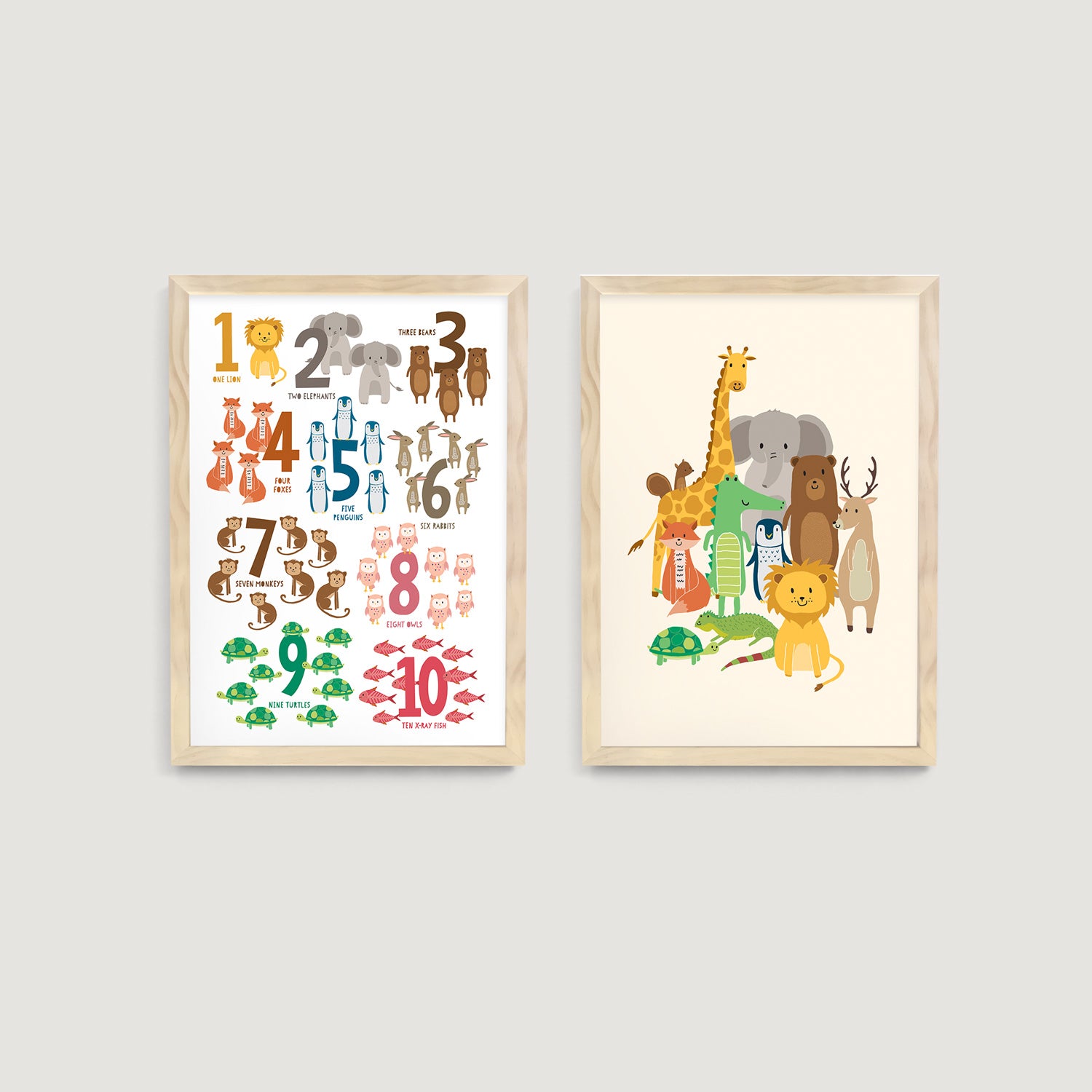 Animal Numbers and Friends Nursery Prints 2 Set