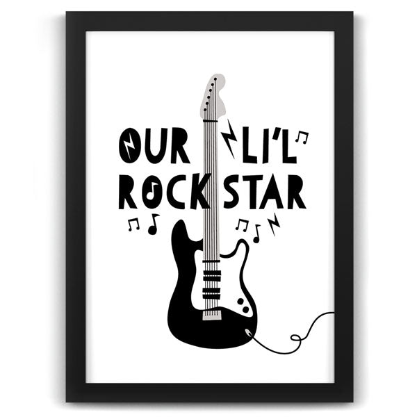 Guitar Our Lil Rockstar Black and White Nursery Print