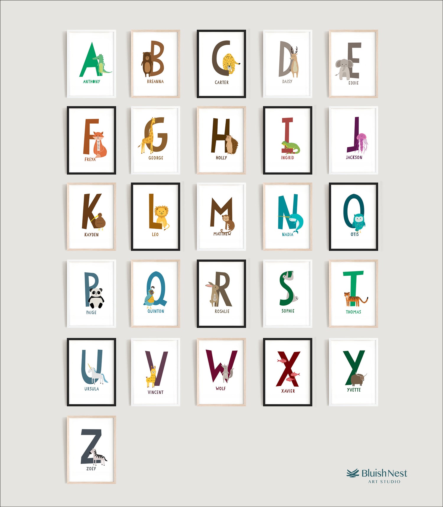 Personalised Name Letter Animal Nursery Art Print
