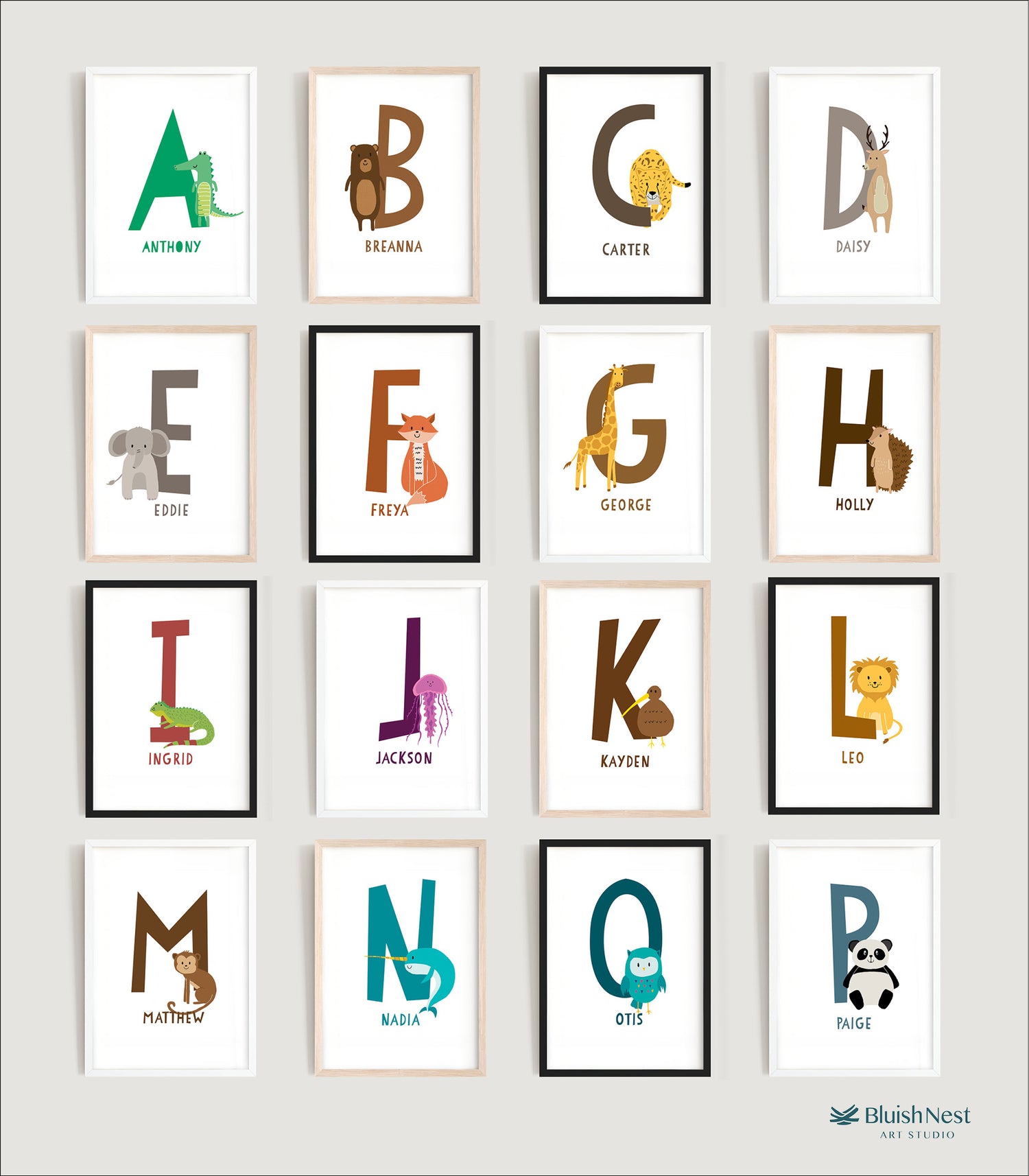 Personalised Name Letter Animal Nursery Art Print