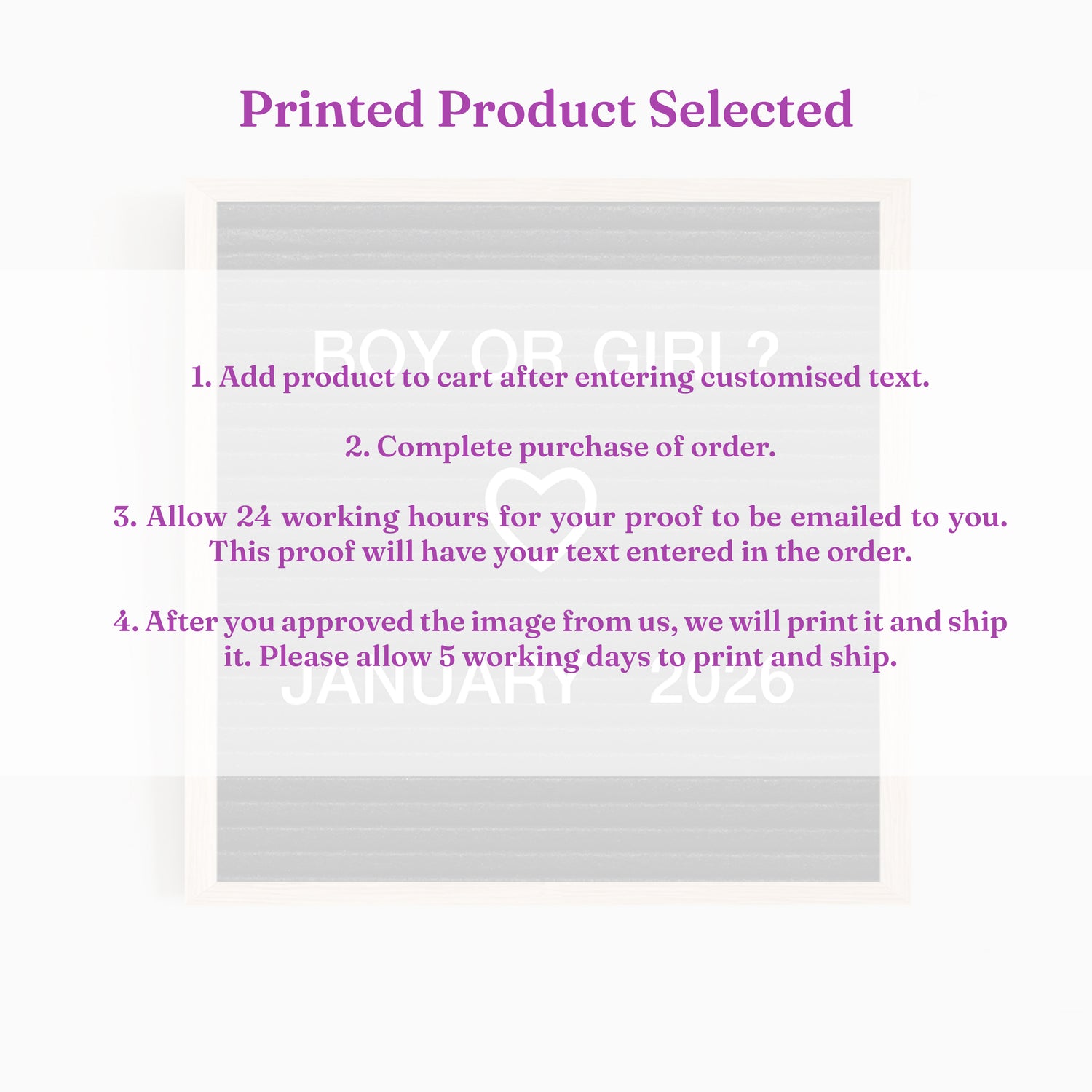 Text on how to order gender reveal wall art print for digital files - Bluish Nest Art Studio