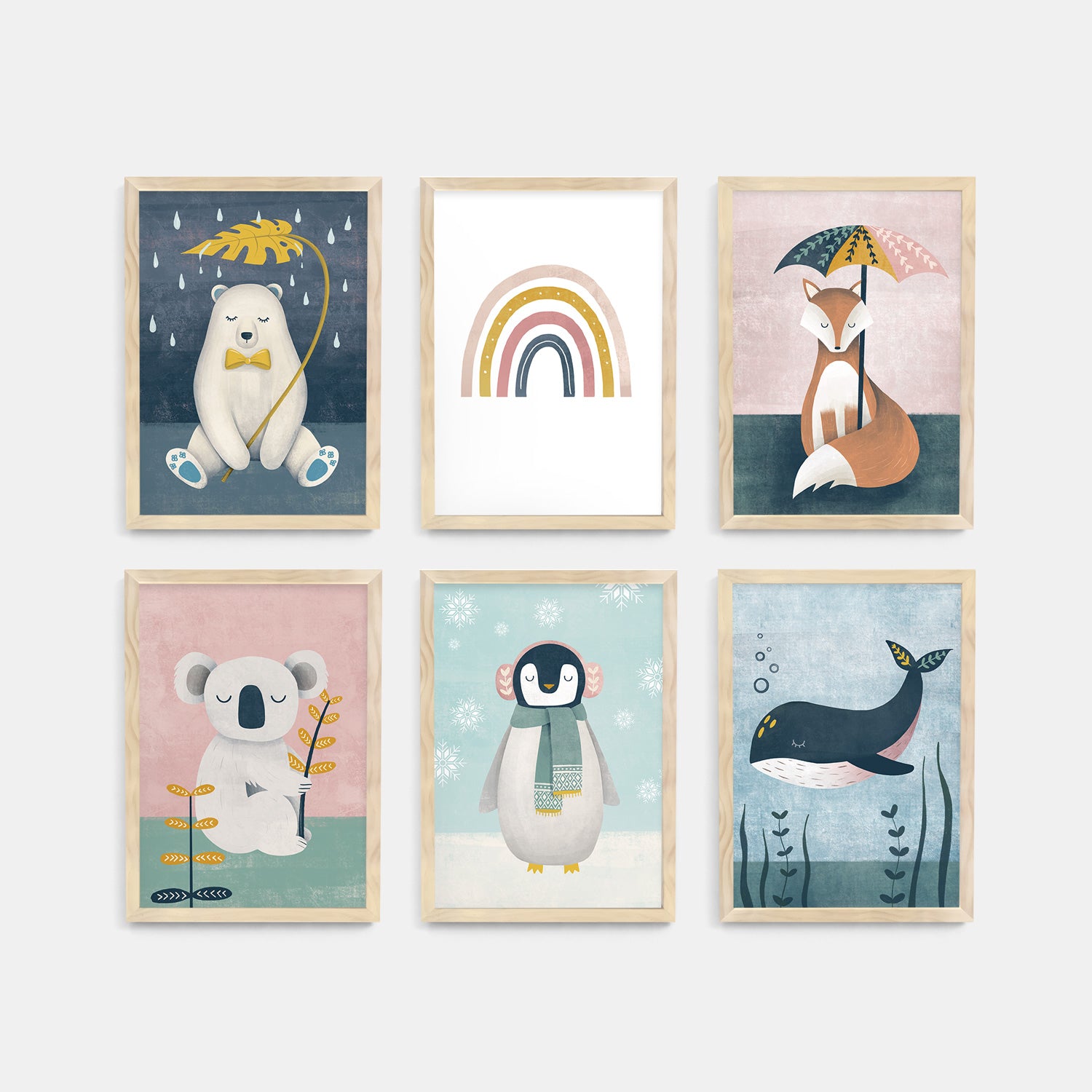 Whimsical Animals Nursery Wall Art Prints 6 Set