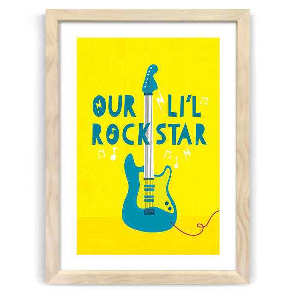 Guitar Our Lil Rockstar Yellow Nursery Print