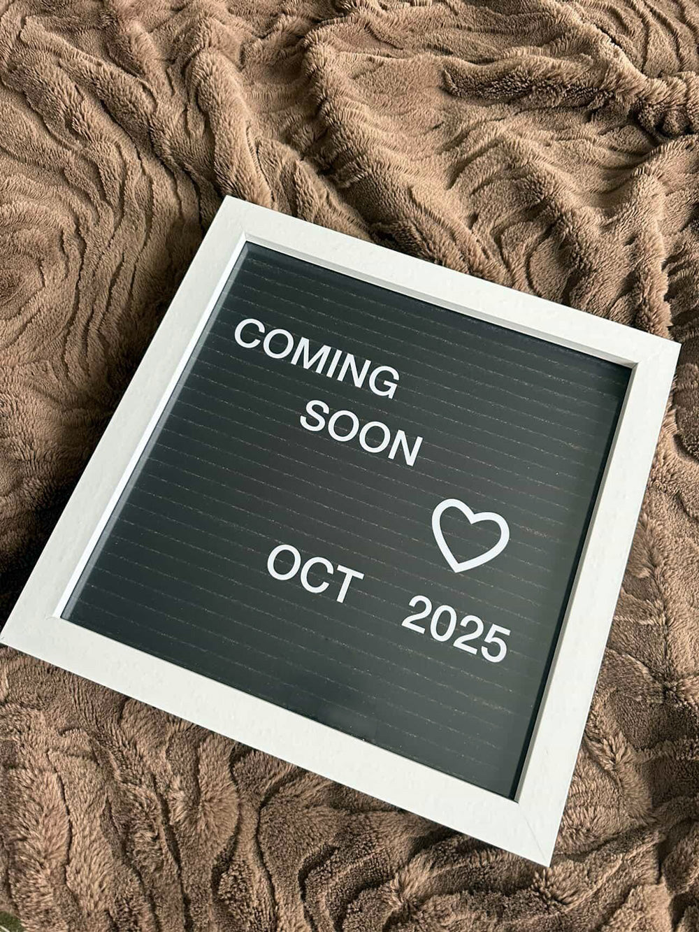 Framed family announcement black letter board wall art print with 'Coming Soon OCT 2025' text - Bluish Nest Art Studio
