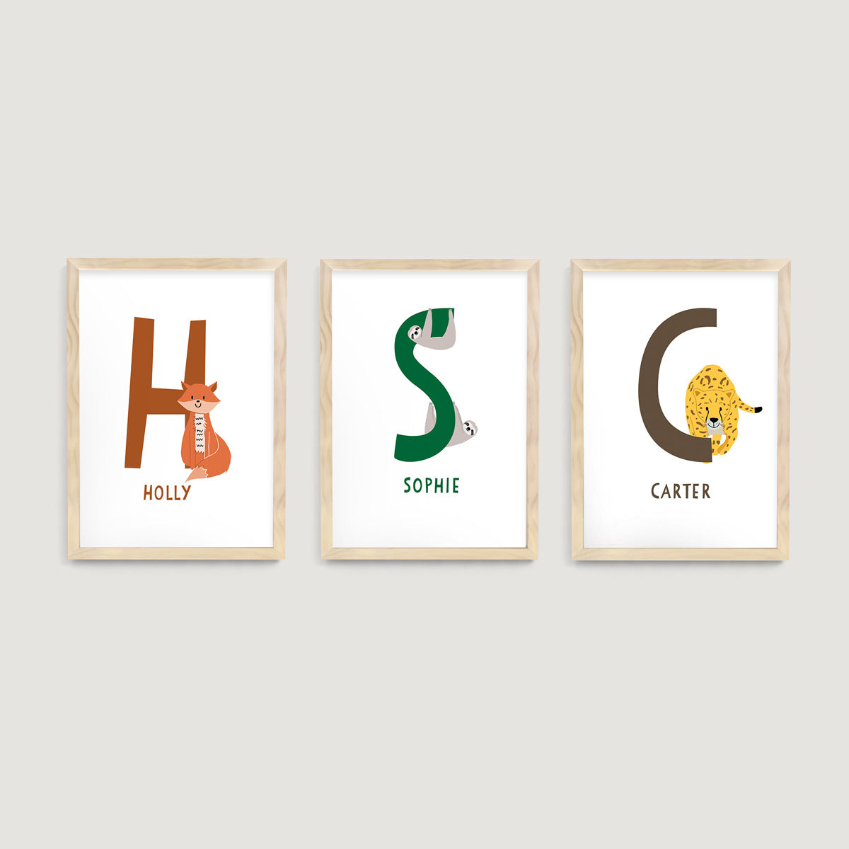 Personalised Name Letter Animal Nursery Art Print