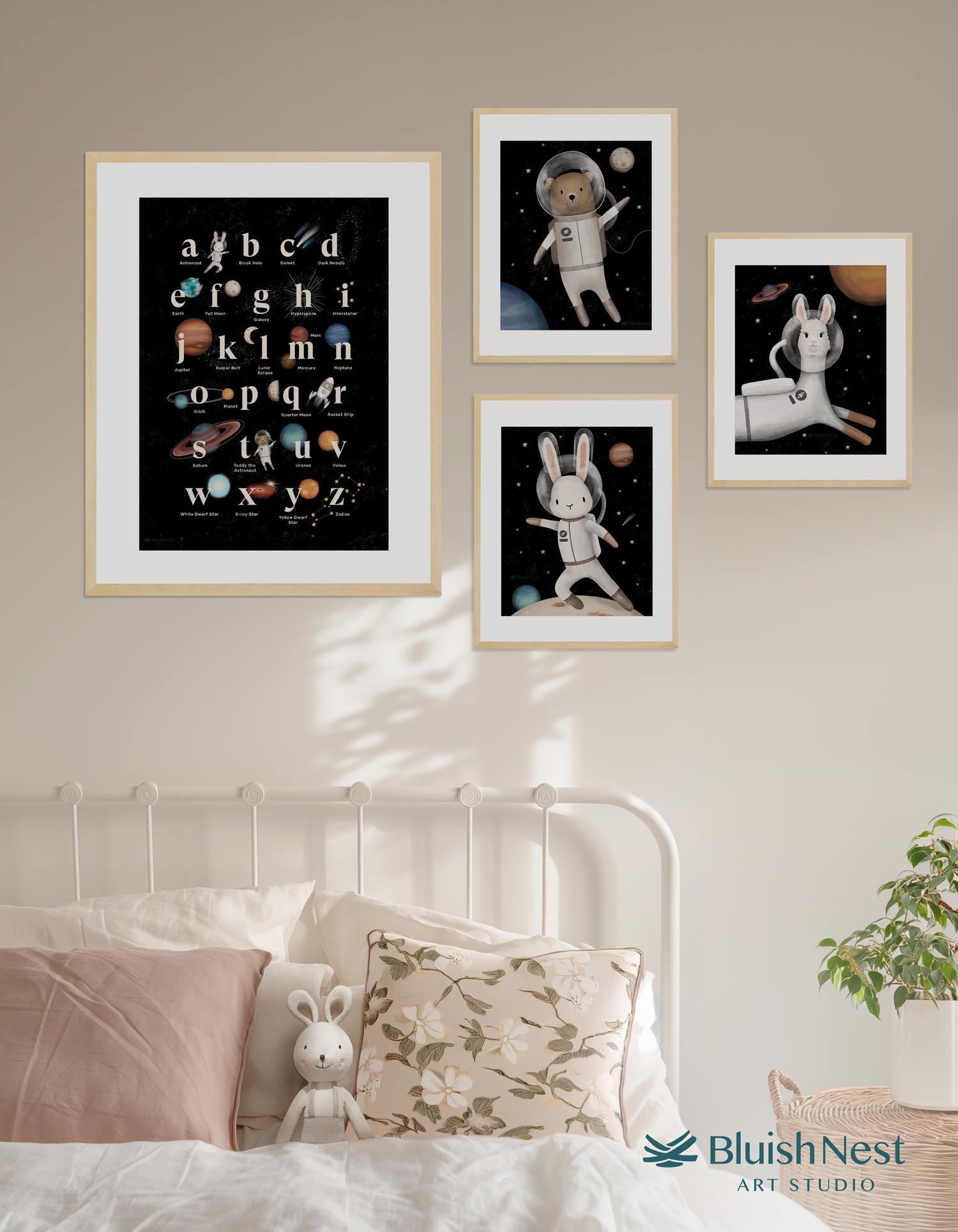 Space Alphabet and Animals Nursery Prints 4 Set