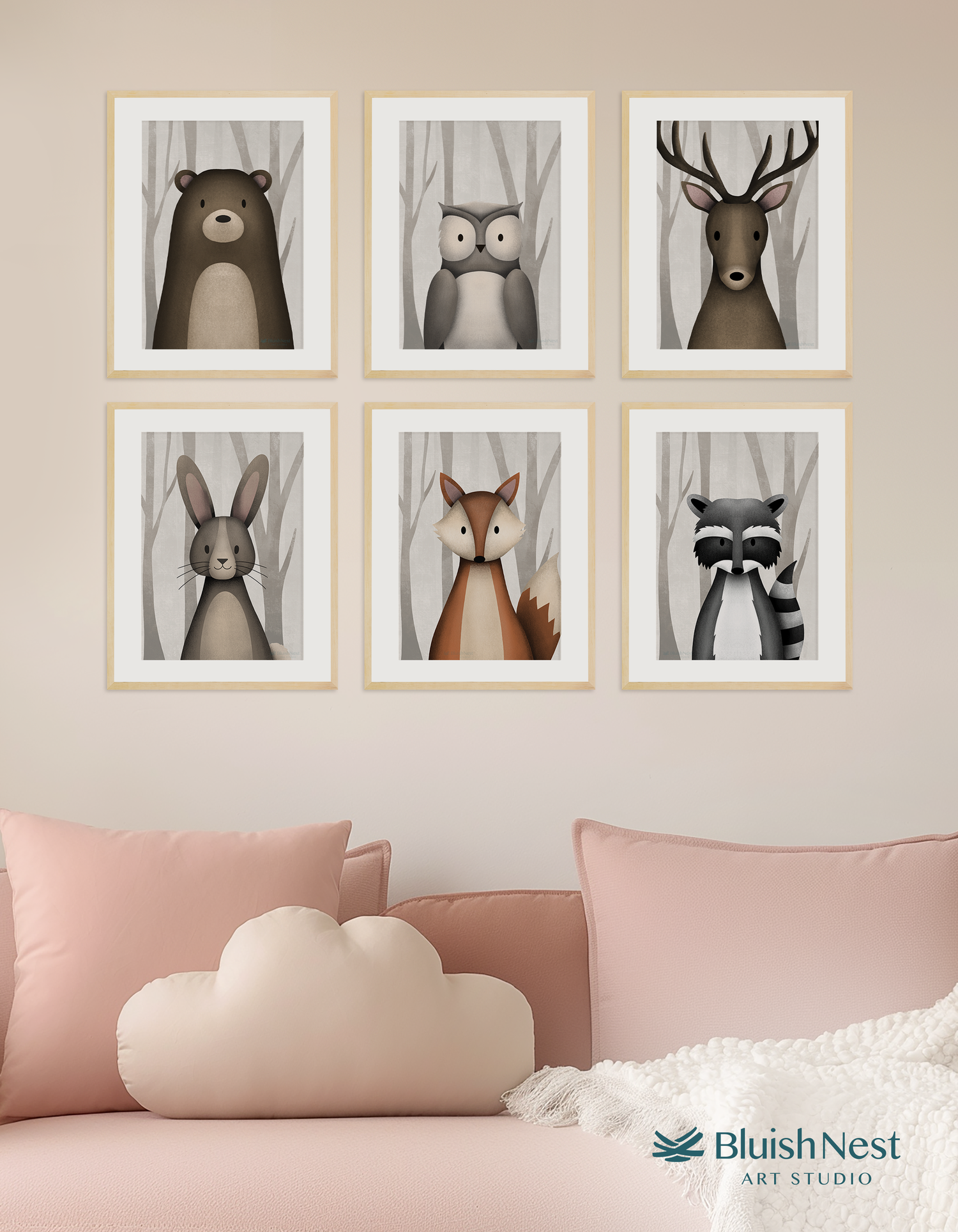 Woodland Animals Nursery Wall Art Prints 6 Set
