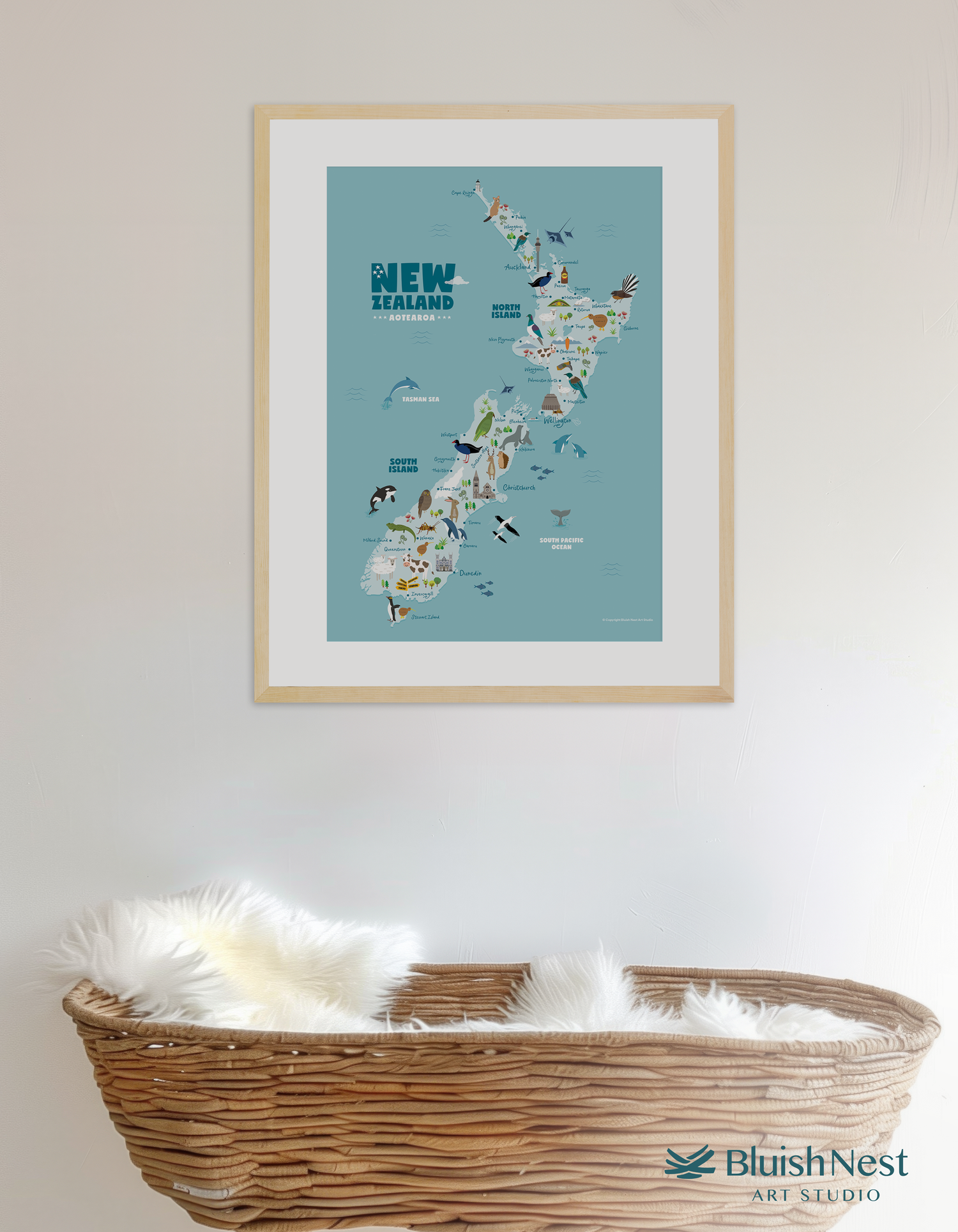 New Zealand Animal Map Nursery Print