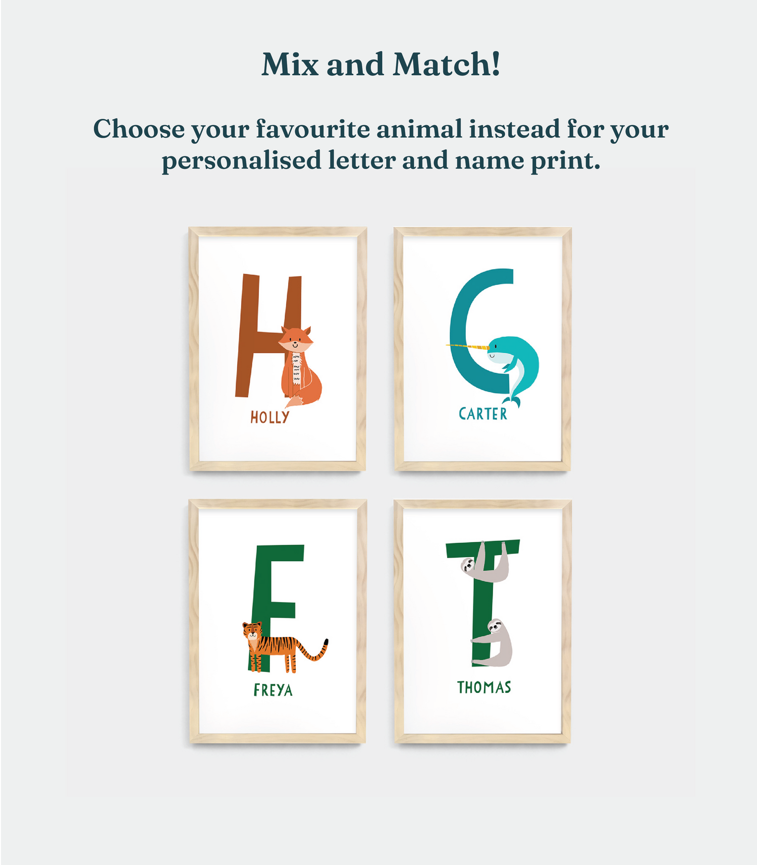 Personalised Name Letter Animal Nursery Art Print